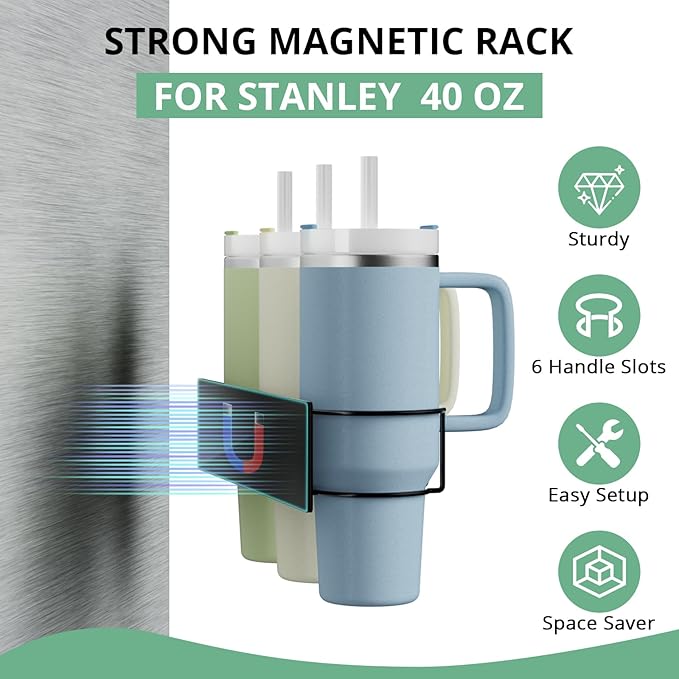 Arctiiro Magnetic Stanley Cup Holder for Refrigerator, Water Bottle Organizer for Stanley 40 oz with Tumbler Lid Organizer, Kitchen Pantry Organizers and Storage for Stanley Cup Accessories
