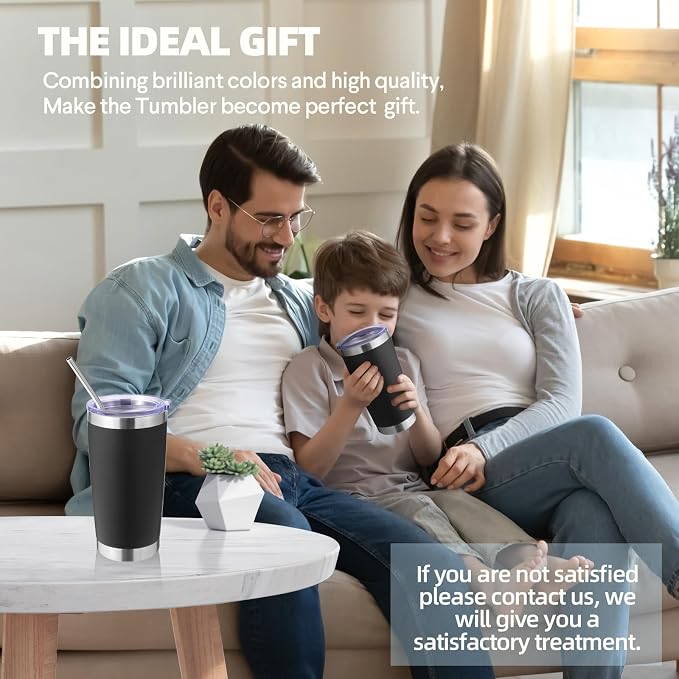 Volhoply 20oz Stainless Steel Tumbler with Lid and Straw Bulk 24 Pack,Double Wall Insulated Travel Iced Coffee Mug Fits Cup Holder,Powder Coated Cups for Hot/Cold Drinks,Christmas Gifts（Black,24 Set）