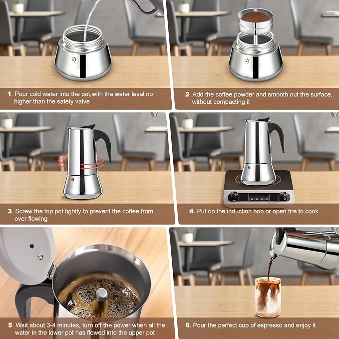 9 Cup Stovetop Espresso Maker Stainless Steel Moka Pot Stove Top Percolator Italian Coffee Makers Capable Mocha Greca Machine Cafe Classic Induction Cookers for Home and Camping 450ml 15oz