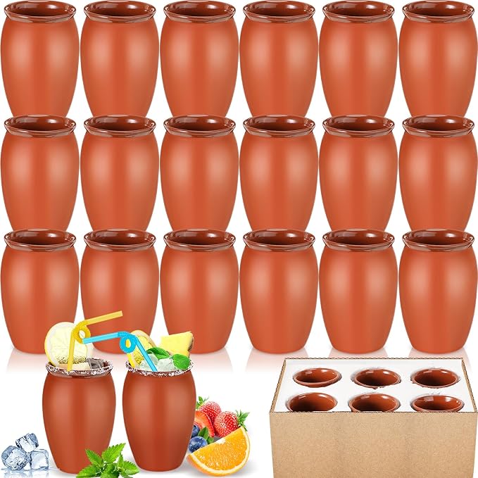 Gejoy 18 Set 20 oz Cantaritos De Barro Mexicanos Cantaritos Shooters Pottery Taco Tuesday Mexican Clay Cup Fiesta De Barro Mexicanos Cocktail Cups Cocktail Glasses for Tequila Margaritas Mojitos