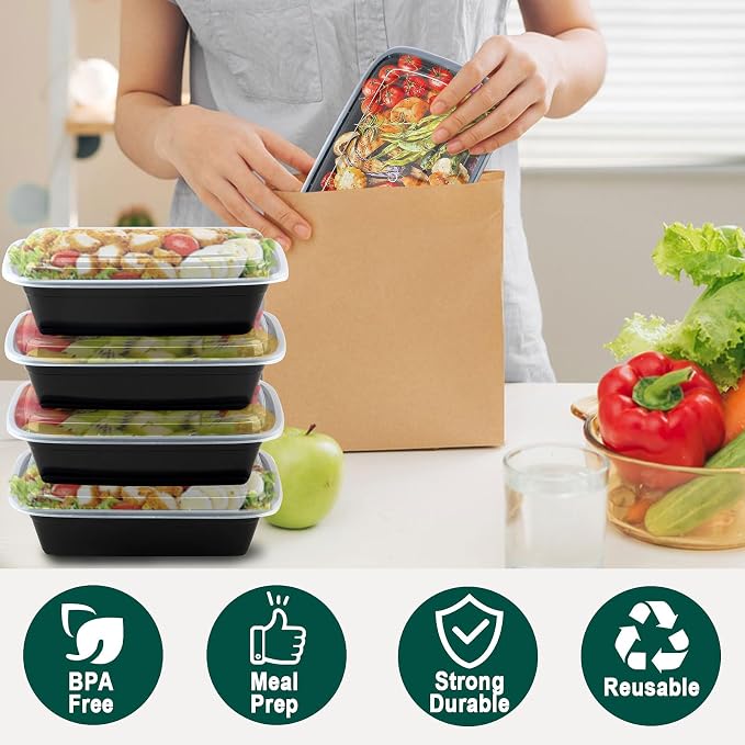 Meal Prep Containers 38 OZ, Plastic Food Prep Containers with Lids, BPA-Free, Stackable, Microwave, Dishwasher Safe Disposable To Go Container for Meal Plan, 50-Pack