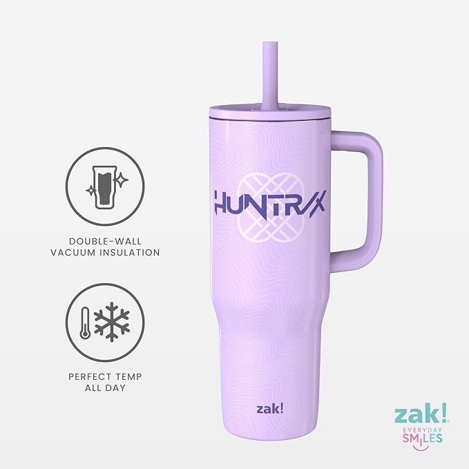Zak Designs KPop Demon Hunters Sutton Travel Tumbler for On the Go, 30oz Stainless Steel with Vacuum Insulation, Silicone Straw, and Carry Handle for Cold Drinks (Huntrix)