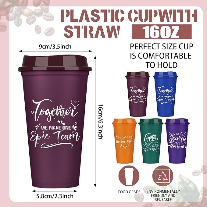 Pickmesh 15 Pcs Employee Appreciation Gifts Bulk 16 oz Plastic Tumblers with Lids Graduation Teacher Appreciation Gifts Reusable Coffee Cups for Staff Volunteer Coworker Team (Multicolor)