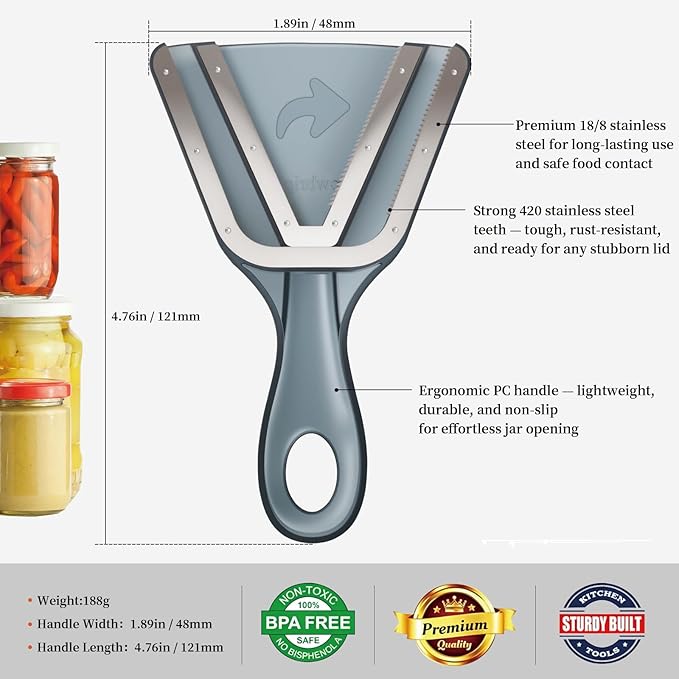 Jar Opener for Weak Hands & Seniors with Arthritis – Easy Twist-Off Lid & Bottle Opener – Ergonomic Non-Slip Handle, Unique Kitchen Gadget & Ideal Christmas Gift for Elderly, Women & Men (Gray)