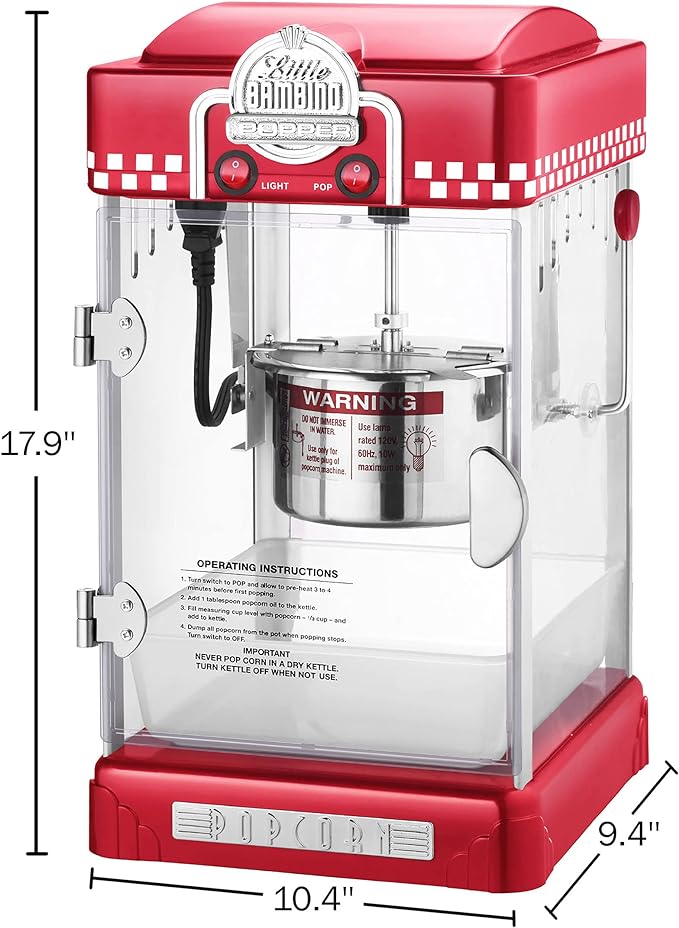 Great Northern Popcorn Company 83-DT5621 Northern Company Red GNP Little Bambino 2-1/2 Ounce Retro Style Popcorn Popper Machine, 2.5 Ounce