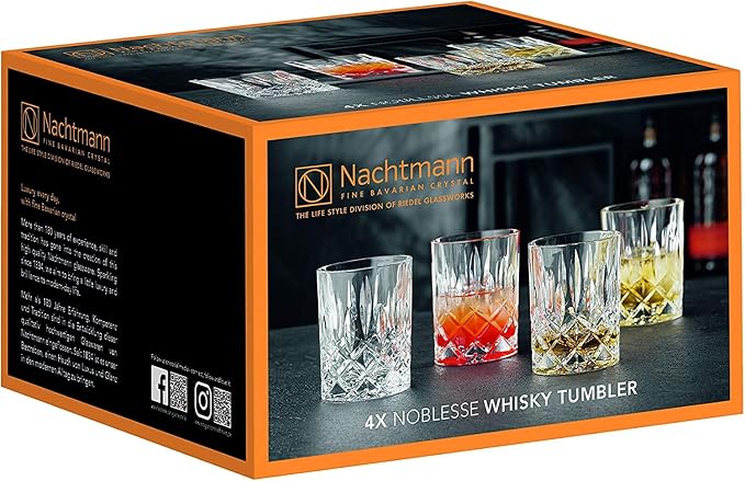 Nachtmann Noblesse Collection Whiskey Glass, Set of 4 Crystal Clear Glasses, 4-Inch Tumbler for Scotch, Cocktail, Liquor, or Bourbon, 10-Ounce, dishwasher safe