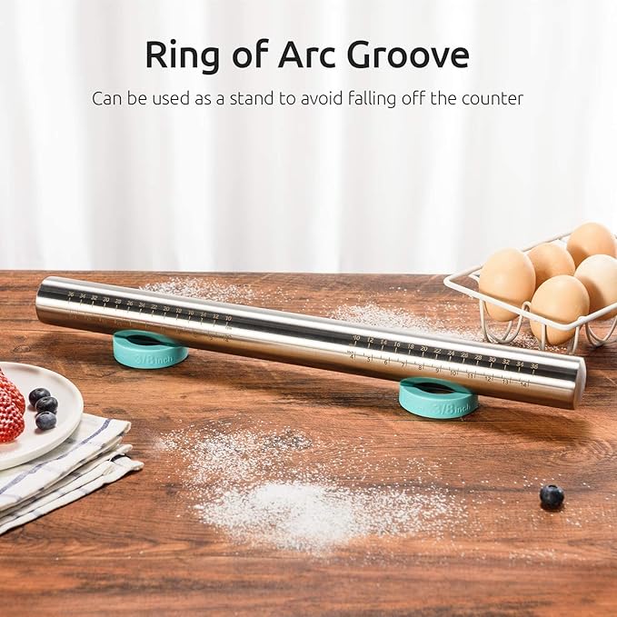 U-Taste 18/8 Stainless Steel Measuring Cup and Spoon Set of 10 Multicolor and 16 inch Adjustable Rolling Pin with Silicone Removable Thickness Rings Aqua Sky