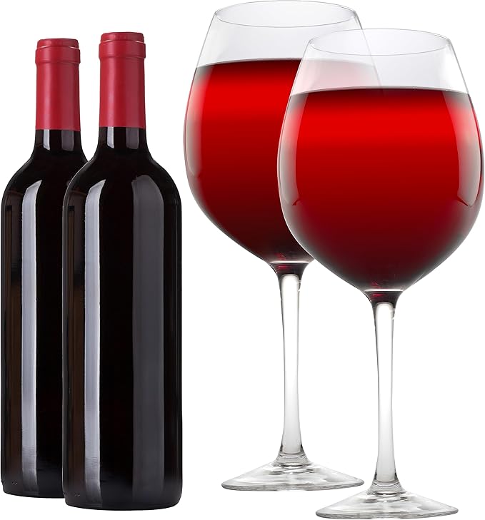 Oversized 33.5oz Wine Glasses (2 Pack) - Holds a Full Bottle of Wine - Made of Hand-Blown Glass NOT Plastic - XL Glassware Fun for Charcuterie Boards, Bachelorette Trips & Weddings - Mothers Day Gifts