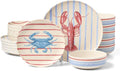 Oneida Dinnerware Sets, 24 Seven Melamine Wharfside 18-Piece Dinnerware Set, Set for 6, Service For 6, Melamine Material, Dishwasher Safe, Plates And Bowls, Dinner Dishes, Kitchen (Assorted, 18 Piece)
