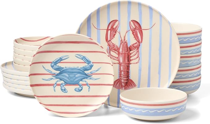 Oneida Dinnerware Sets, 24 Seven Melamine Wharfside 18-Piece Dinnerware Set, Set for 6, Service For 6, Melamine Material, Dishwasher Safe, Plates And Bowls, Dinner Dishes, Kitchen (Assorted, 18 Piece)
