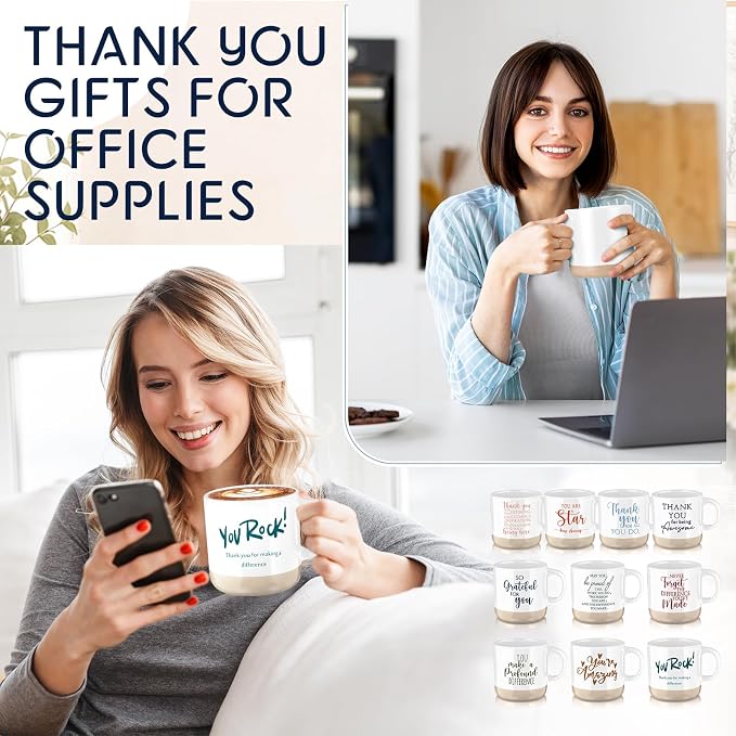 Didaey 10 Pcs Thank You Mugs Bulk Appreciation Gifts for Employee Coworkers Teachers Nurse Office Staff Inspirational Ceramic Thank You Coffee Mugs for Housekeeper Vet Tech Medical Assistant