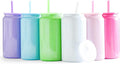 6 Pack Glass Cups with Lids and Straws Unbreakable 16 oz Stainless Steel Can Cup Double Wall Insulated Beer Can Tumbler for Iced Coffee, Juice, Soda, Iridescent-Colored