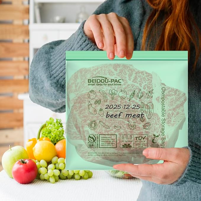BEIDOU-PAC Compostable Gallon Food Storage Freezer Bags, 150 Count | 2 Mil | 10.5" * 10.7", Freshness Easy Open Biodegradable Eco-Friendly Reclosable Compost Zippper Bags