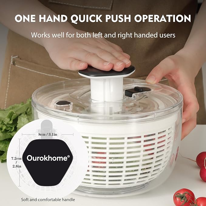Ourokhome Vegetable Chopper Onion Cutter with Container Multifunctional Food Chopper with 2 Blades, Salad Spinner Lettuce Dryer, One-handed Easy Press Large Vegetable Dryer Salad Mixer