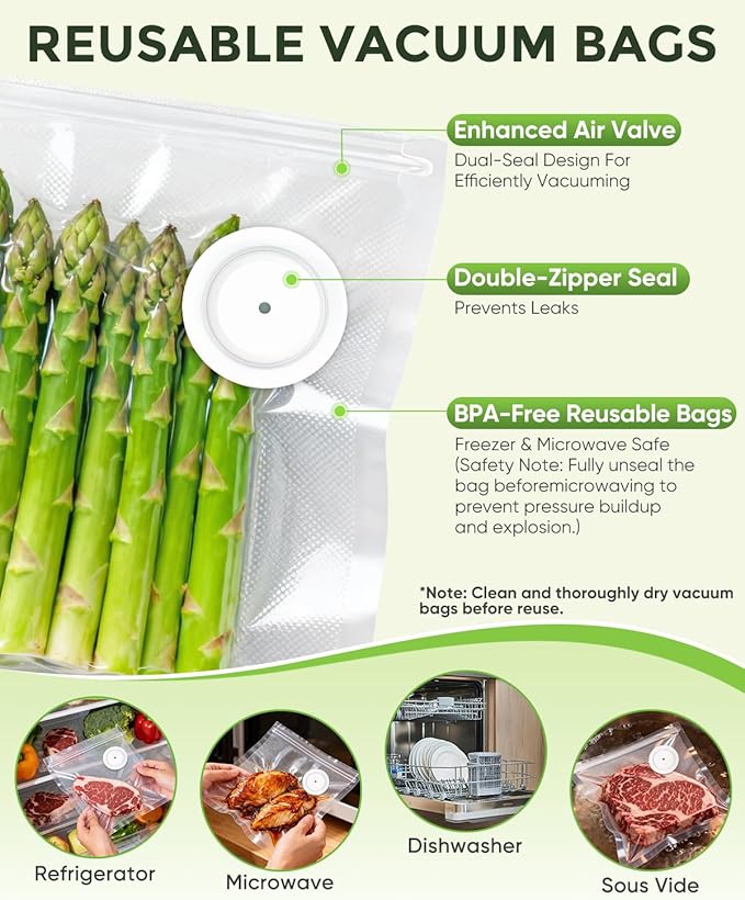 Compact Vacuum Sealer for Food (Vacuum Sealer Machine + 30 Reusable Vacuum Bags) Powerful Handheld Vacuum Sealer Machine, Seal Meal Saver, Portable Food Sealer
