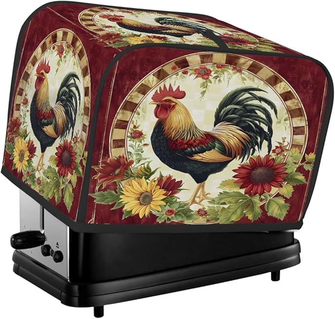 Red Rooster Retro 4 Slice Toaster Cover Dust And Fingerprint Bread Maker Cover Bakeware Protector Washable Appliance Covers Kitchen Accessories For Home Kitchen Women Gift