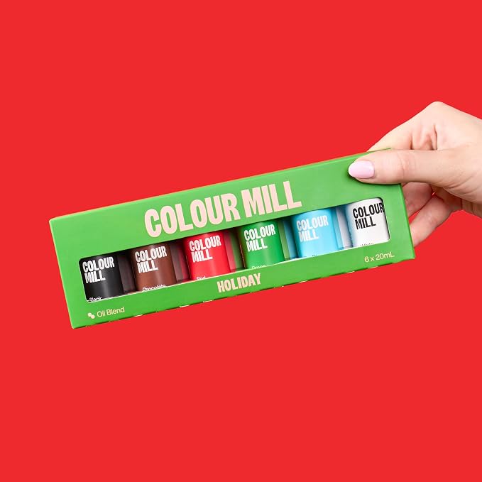 Colour Mill Oil Blend Food Coloring, Holiday Pack - 20 Milliliters Each of 6 Colors: Black, Chocolate, Green, Red, Sky Blue and White