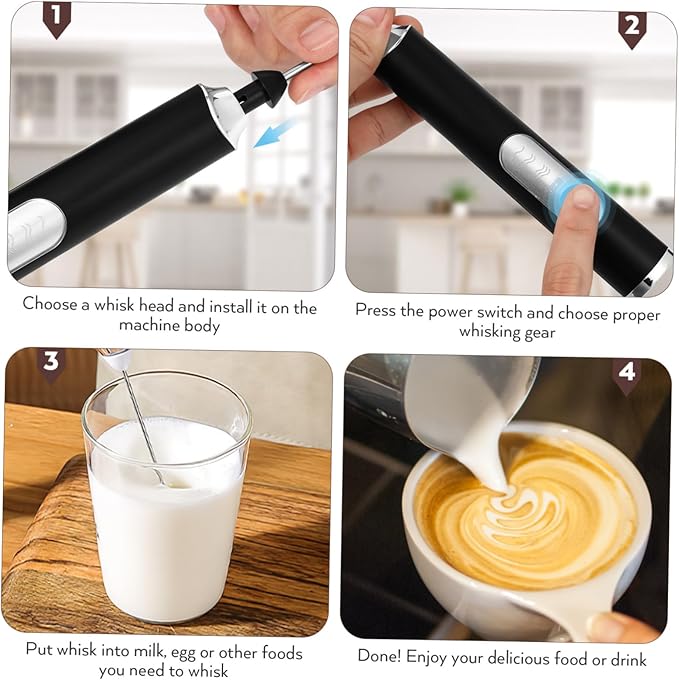 Cabilock Rechargeable Electric Milk Frother Handheld Whisk Speed Portable Foam Maker for Coffee Latte Matcha Egg Beater with USB Charging and Stable Standing Design