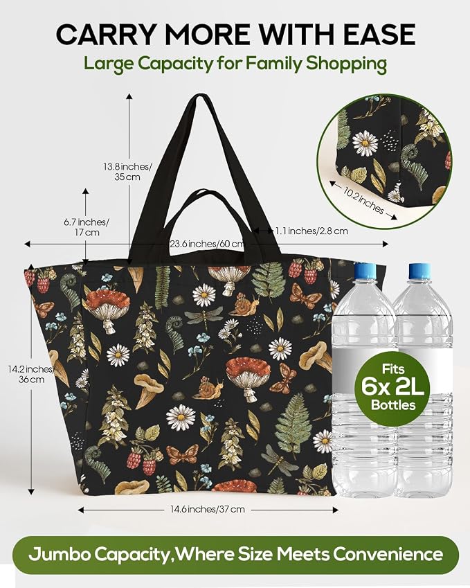 Miss Adola Large Canvas Grocery Tote Bag - Reusable Extra Large Shopping Shoulder Bags with 6 Inner Pockets & 2 Handle Strap