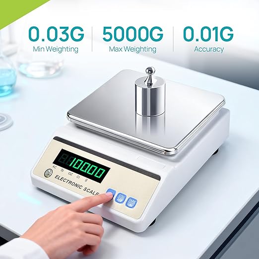 Lichen Lab Analytical Balance 5000g x 0.01g with LED Display, High Precision Lab Scale with g/ct/oz/lb Units-Laboratory Scientific Scale for Kitchen, Lab, Pharmacy, Jewelry