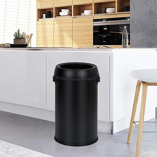 Garvee 17 gal/65 L Trash Can, Fingerprint-Proof Stainless Steel Open Top Garbage Can, Heavy Duty Commercial Round Trash Bin for Restaurant, Home, Office, Black