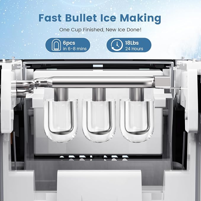 Electactic Bullet Ice Maker, 18Lbs/Day Compact Countertop Ice Makers, Removable Lid Easy to Clean, Fast 6Pcs Bullet Ice in 8 Mins, Self-Cleaning & Low Noise for Office, Bedroom, RV(Black)
