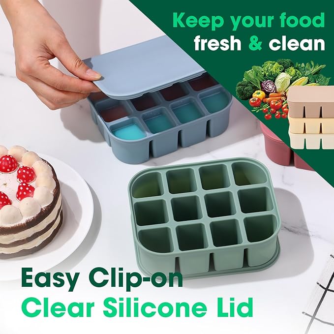 Mimorou 3 Pack Baby Food Freezer Tray with Lids 2.8 oz x 12 Cups Silicone Baby Food Storage Container Ice Cube Freezer Molds for Homemade Vegetable Fruit Purees Snack(12 Cups,Green, Blue, Red)