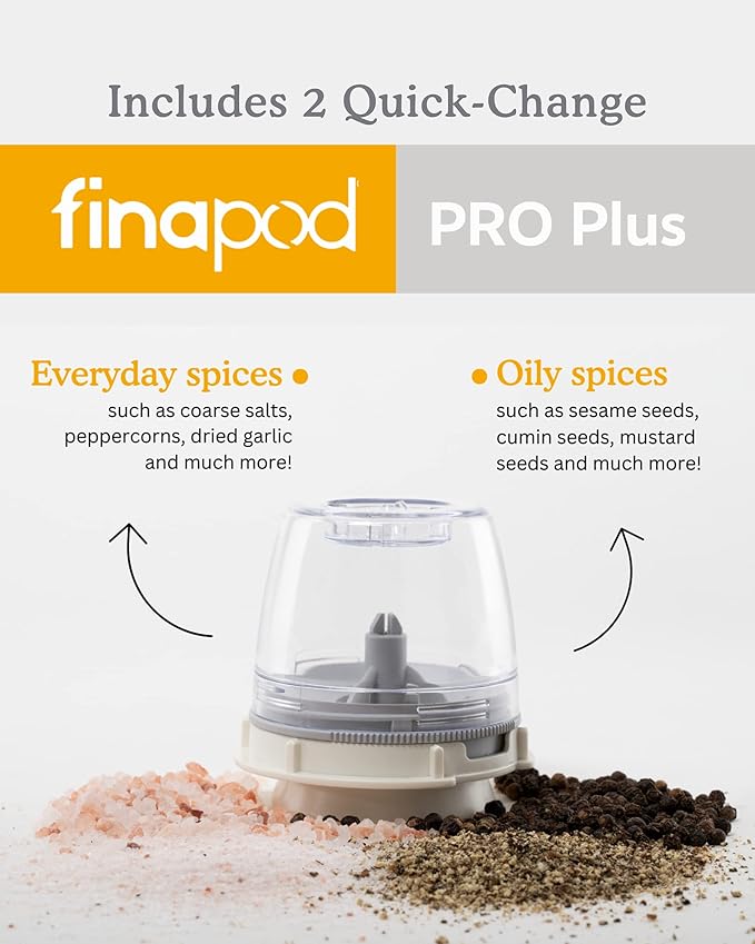 FinaMill’s Award-Winning Battery Operated Salt and Pepper Grinder Set – Adjustable Coarseness, Ceramic Grinding Elements, LED Light, 2 Quick-Change Pods – Perfect for Home Cooking and Gifting