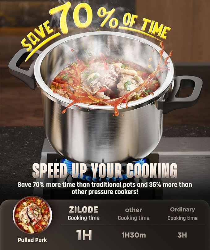 Pressure Cooker 13 QT, [Save 70% Cooking Time] Stainless Steel Pressure Canner with Triple-Layer Steel Body [One Hand Operation] Rotating Lock/Unlocking Lid System Steam Rack Included Olla De Presion
