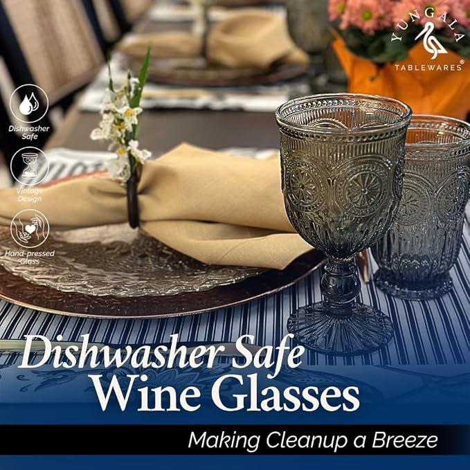 Smokey Black Wine Glasses Set of 6 Vintage Hobnail Goblets 10 oz Dishwasher Safe