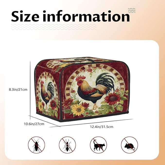 Red Rooster Retro 4 Slice Toaster Cover Dust And Fingerprint Bread Maker Cover Bakeware Protector Washable Appliance Covers Kitchen Accessories For Home Kitchen Women Gift
