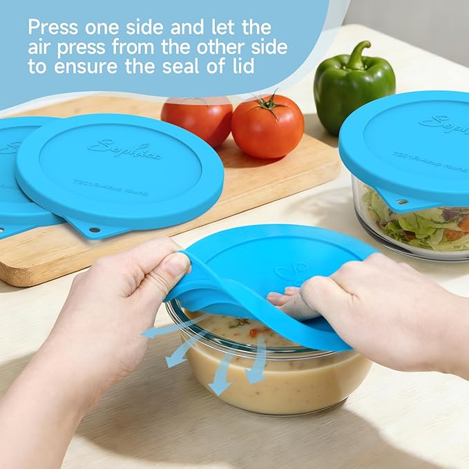 Sophico Silicone Storage Lids Cover Replacement for Pyrex Freshlock and SNAPWARE 4CUP(7201R), Round Glass Bowls Containers Set, Airtight Lids, 4 Pack