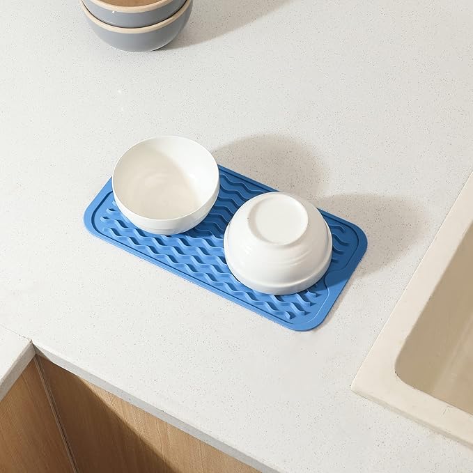 MicoYang Silicone Dish Drying Mat for Multiple Usage,Easy clean,Eco-friendly,Heat-resistant Silicone Mat for Kitchen Counter or Sink,Refrigerator or Drawer Liner Lichen BlueL S 12 inches x 6 inches