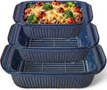 Artena Casserole Dishes For Oven, Ceramic Baking Dish, Large Lasagna Pan With Handles, Baking Pan Casserole Dish, Rectangular Bakeware Deep, Set Of 3 (5.1Qt/2.3Qt/1.1Qt) (Blue, With Racks)