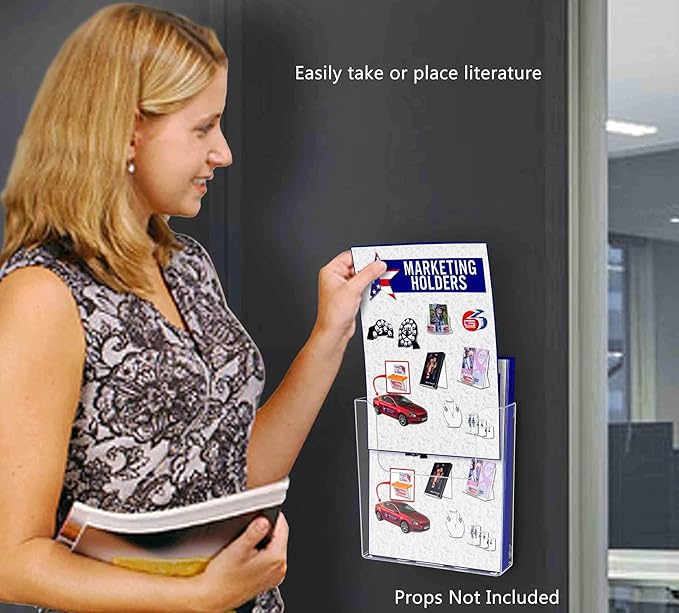 Marketing Holders 4 Pack Magnetic Brochure Bin for 6 Inch Brochures and Booklets Metal Surface Mount Menus Clear Plastic Holder for Restaurants Medical Offices and Theme Parks