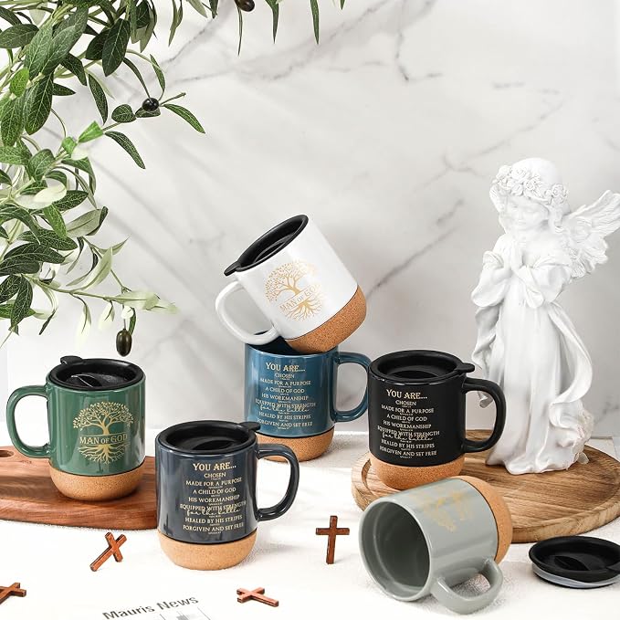 Didaey 12 Pcs Man of God Gifts for Men Christian Mugs Bulk with Cork Bottom 15 oz Bible Verses Cup Ceramic Religious Coffee Mug Thank You Gift for Father Dad Grandpa Church Christmas (Multicolored)