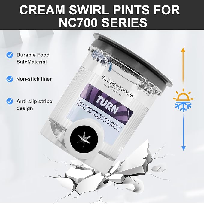 2 Pack Creami Swirl Pints and Lids for Ninja NC700 NC701 Series Accessory,16oz Creami Pint with Ice Cream Makers Compatible for Ninja Swirl Ice Cream & Soft Serve Makers BPA Free & Dishwasher Safe