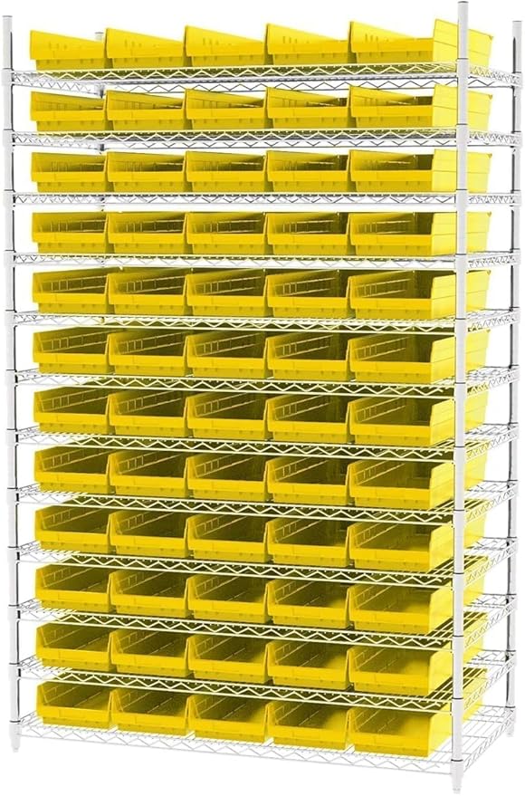 Akro-Mils 30184 Plastic Shelf Bins, Heavy Duty Storage Bins for Garage, Closet, and Drawer Organization, 24" x 8" x 4", Yellow, 6-Pack