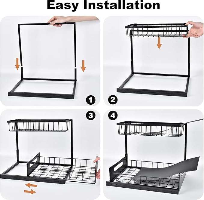 REALINN Under Sink Organizer, Pull Out Cabinet Storage 2 Tier Slide Out Sink Shelf, Kitchen Organizers and Storage, Black, 1 Pack