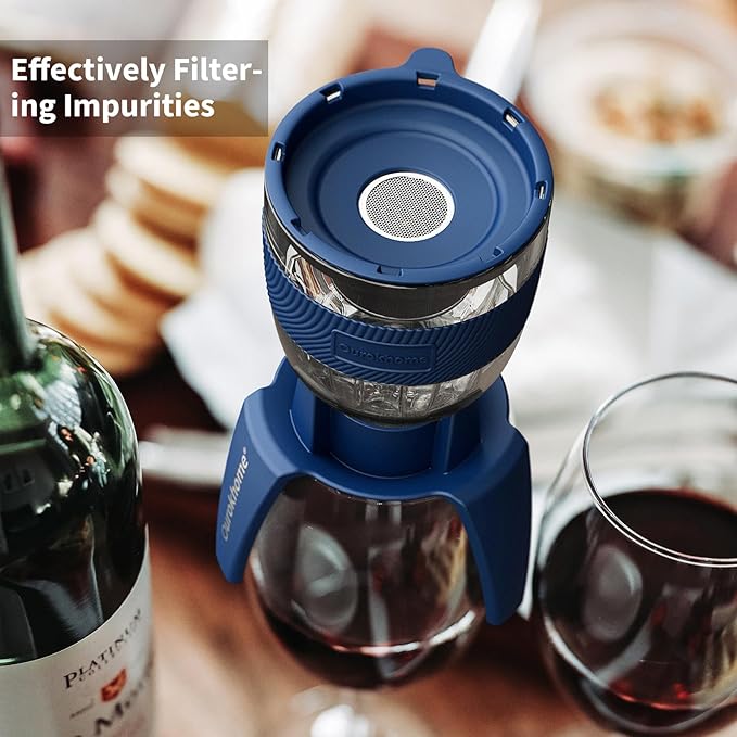 Ourokhome Wine Aerator Pourer - Decanter Spout, Premium Decanter for Red Wine，Designed for All Glasses, Improve Flavor, Enhance Bouquet Aerating Pourer (Blue)