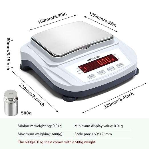 Lab Scale 600g/0.01g High Precision Digital Scale with 500g Weights Analytical Balance Electronic Scale for Kitchen Lab Weighing