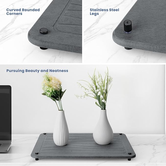 Stone Dish Drying Mats for Kitchen Counter 15.7"x 11.8" Quick Dry Stone Drying Mat Super Absorbent Diatomaceous Earth Drying Mat with 4 Non-Slip Stainless Steel Feet for Dishes&Cups Dark Grey
