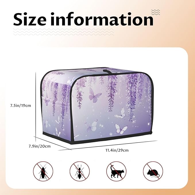 Toaster Cover 2 Slice Lavender Butterfly Light Purple Flower Kitchen Small Appliance Covers with Pockets Dust and Fingerprint Protection
