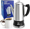 APOXCON Electric Coffee Percolator Stainless Steel Coffee Maker with Clear Brew Progress Tough Glass Knob and On/OFF Switch Classic Coffee Pot with Keep Warm & Cordless Serve No Aluminum (12 Cup)