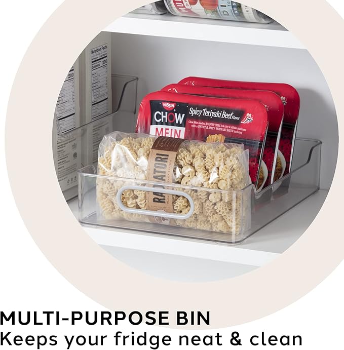 Oggi Cabinet/Drawer Storage Bin - 12" x 8.75", Clear/Gray, Ideal for Kitchen Organization, Pantry Storage, Fridge Organizing - Set of 6, (9771 (7771))