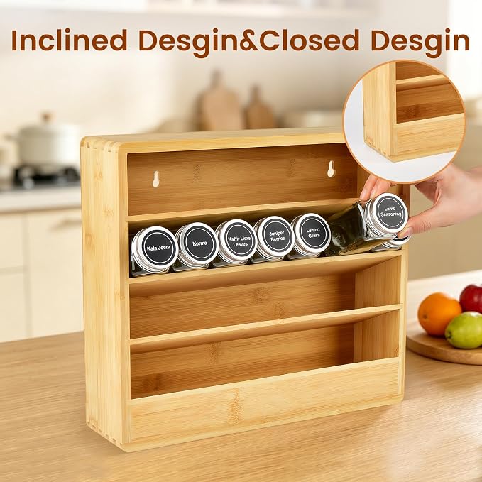 Bamboo Tiered Spice Rack Organizer for Cabinet,Wooden Seasoning Rack for Countertop, Cupboard, Pantry, Kitchen (Spice Jars Not Included)