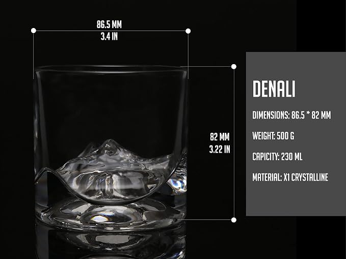 LIITON Denali Mountain Heavy Crystal Whiskey Glasses Gift Set of 2, Thick Freezable Bourbon Glass 1lb Each, Premium, Frozen Crystal Chills Cocktails, 10 oz