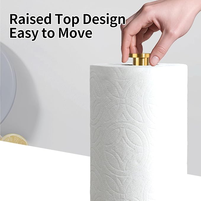 YIGII Heavy Marble Base Paper Towel Holder Countertop - Standing Paper Towel Roll Holder with Black Weighted Base, Gold Papertowel Holder for Kitchen
