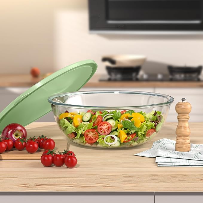 Extra Large Glass Mixing Bowls Clear Glass Salad Cooking Bowls for Kitchen Salad Bread Storage (6 Qt)