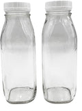 The Dairy Shoppe Glass Milk Bottle, Heavy Glass with Lid, Creamery Style (2, Threaded Pint)